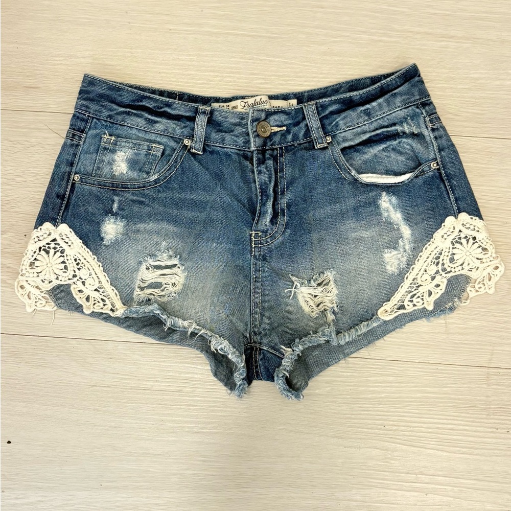 Zara Blue Jean Shorts with White Lace